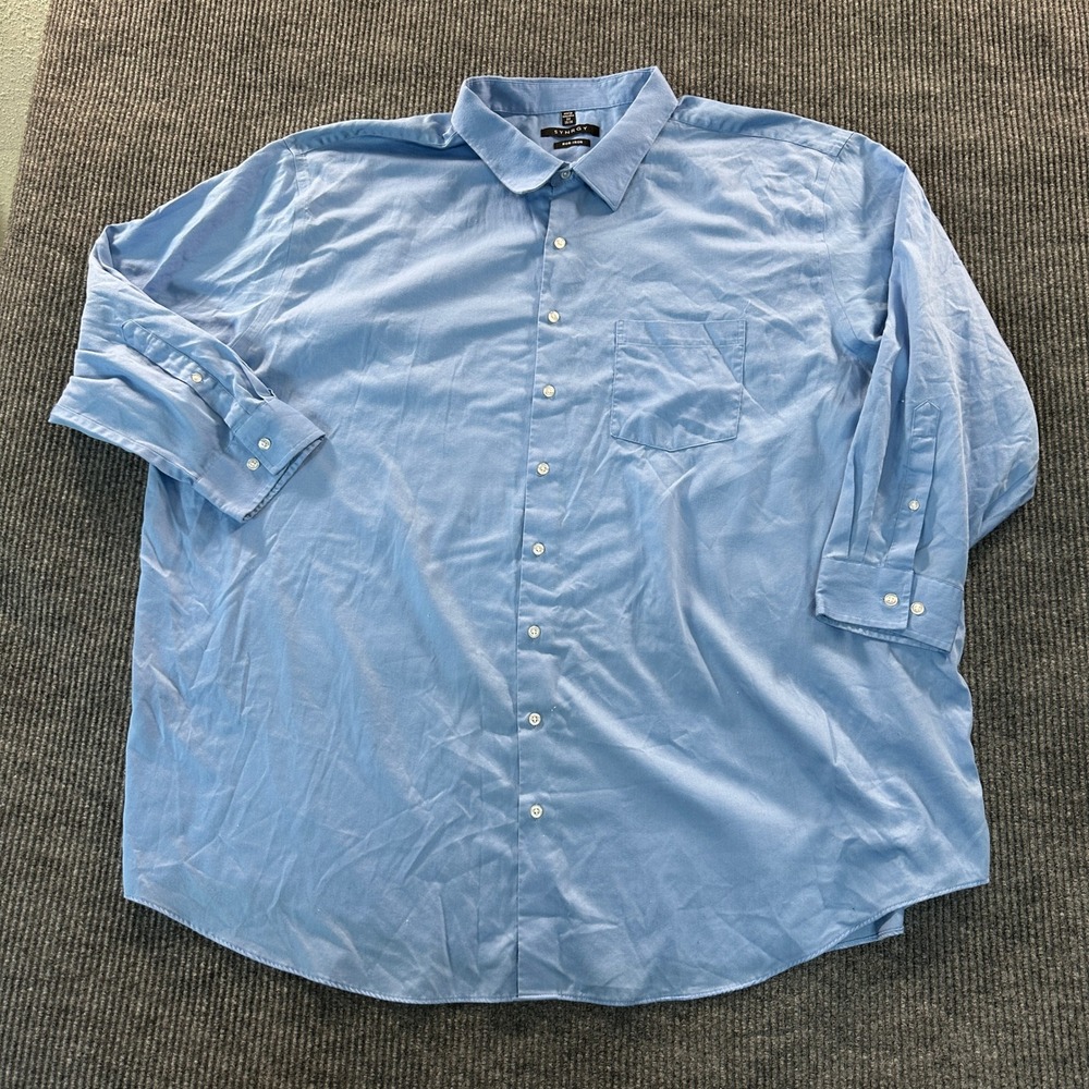 Synrgy Mens Non-Iron Dress Shirt 22 35/36 Light Blue Big and Tall Cotton Blend